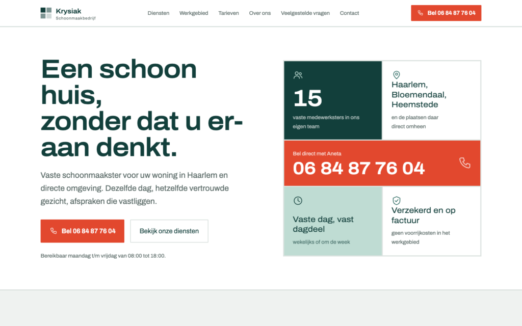 Strona internetowa schoonhaarlem.nl - firma sprzątająca Haarlem