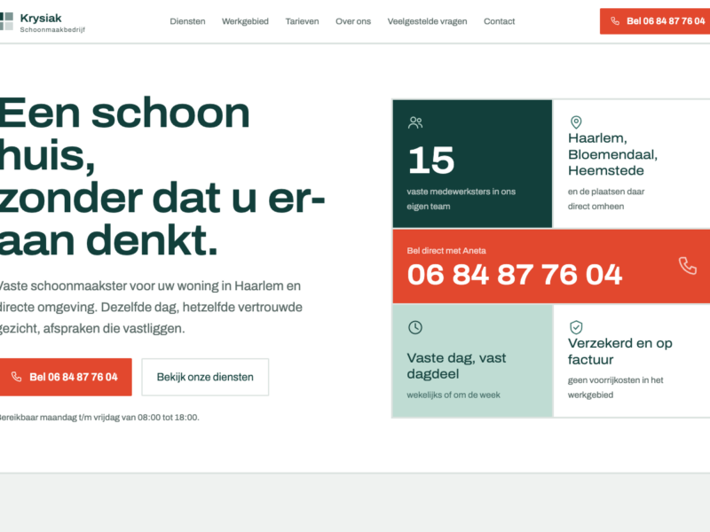Strona internetowa schoonhaarlem.nl - firma sprzątająca Haarlem